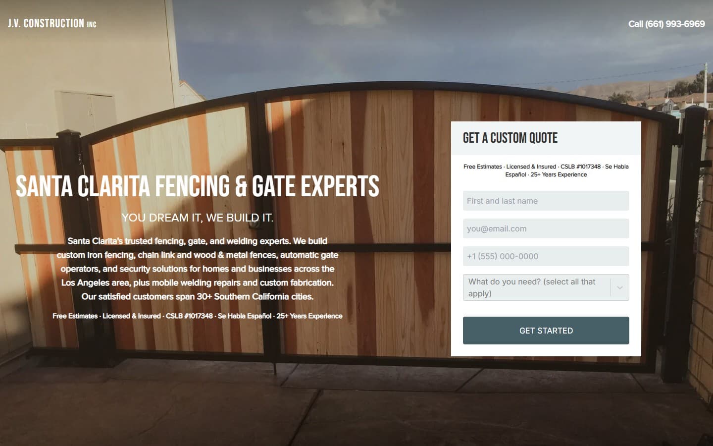 J.V. General Construction website on desktop